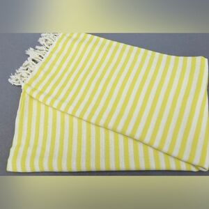 Yellow and White Striped Beach Towel